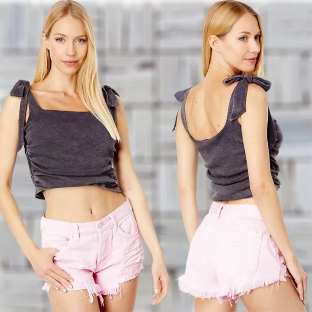 FREE PEOPLE Boulevard Tie-Strap Ruched Sides Tank Top-Black NWT/LG - Picture 8 of 11